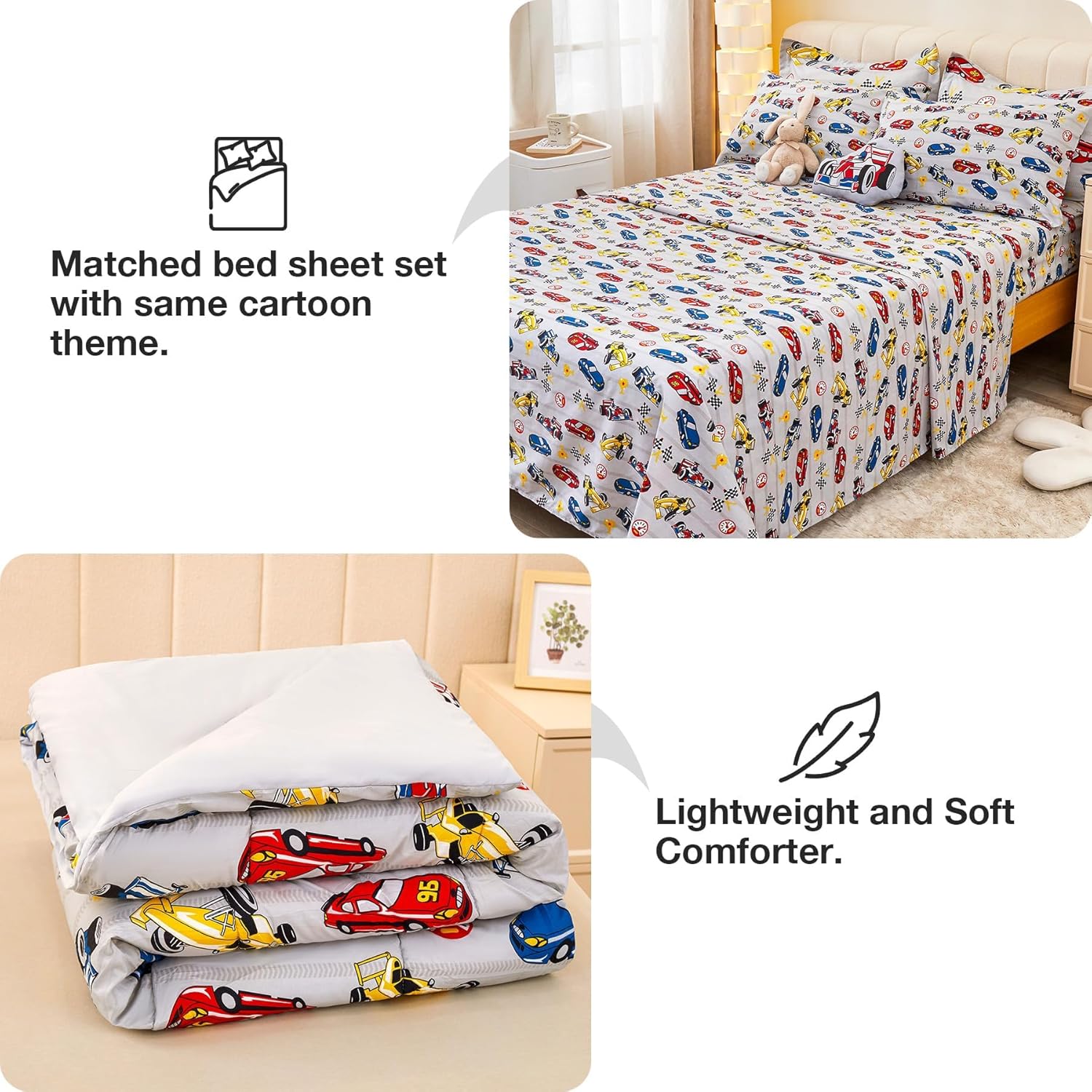 Thumbnail 6 de Mooreeke Full-Size Racing Car Comforter Set, 8-Piece Microfiber Bedding