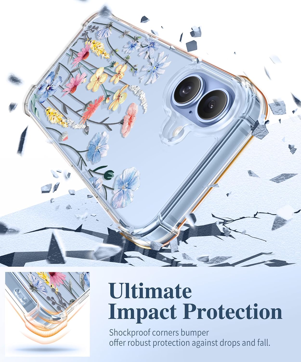 Detalle 2 de GVIEWIN 81 iPhone 17 Case, Floral Clear Slim with Screen and Camera Protectors