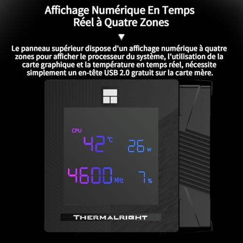 Detalle de TR Phantom Spirit 120 Digitaler EVO CPU-Kühler: refroidissement avec écran numérique pour AM4/AM5 et sockets Intel