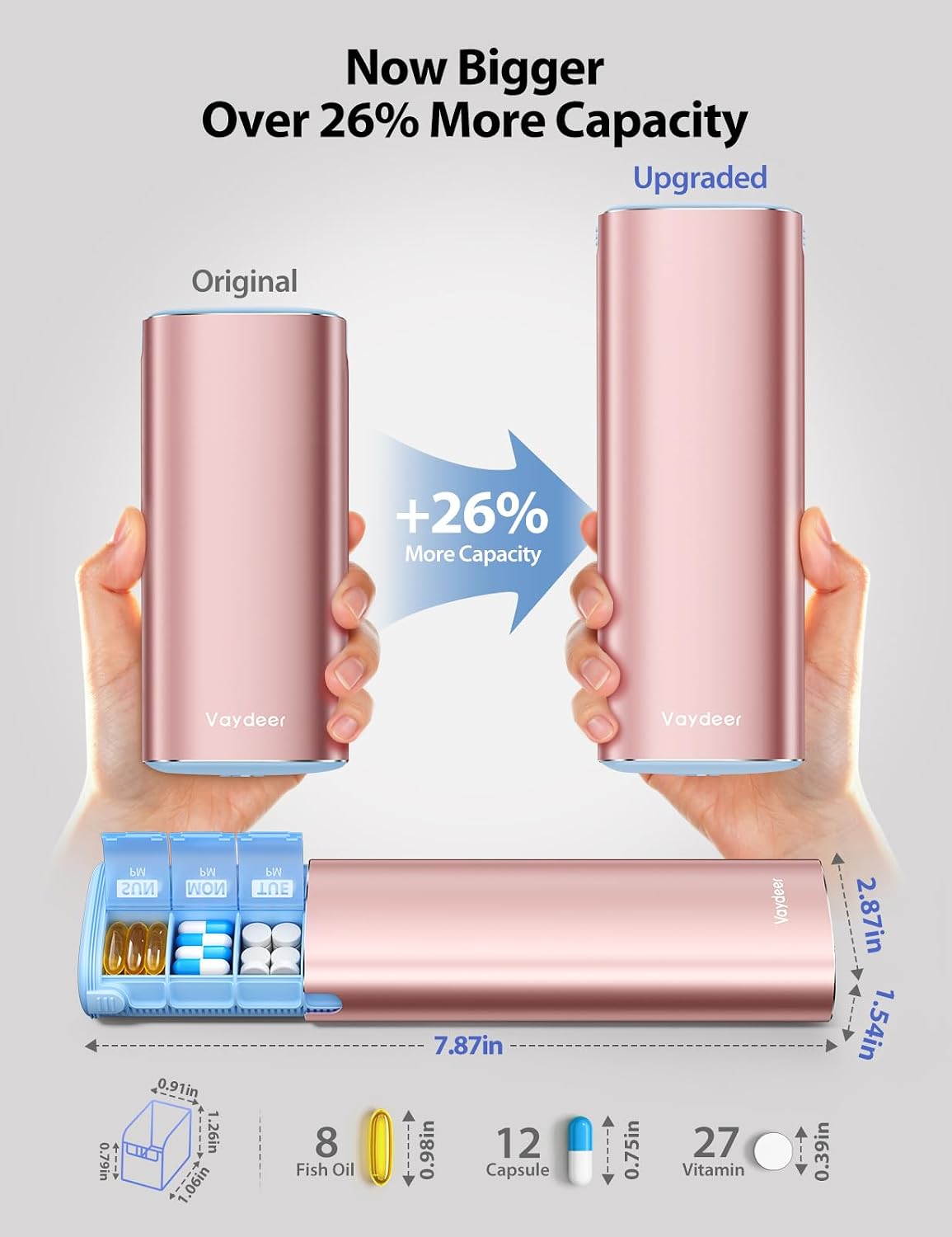 Detalle de Vaydeer Large Metal AM/PM Pill Organizer, 7-Day, Moisture-Proof Desiccant