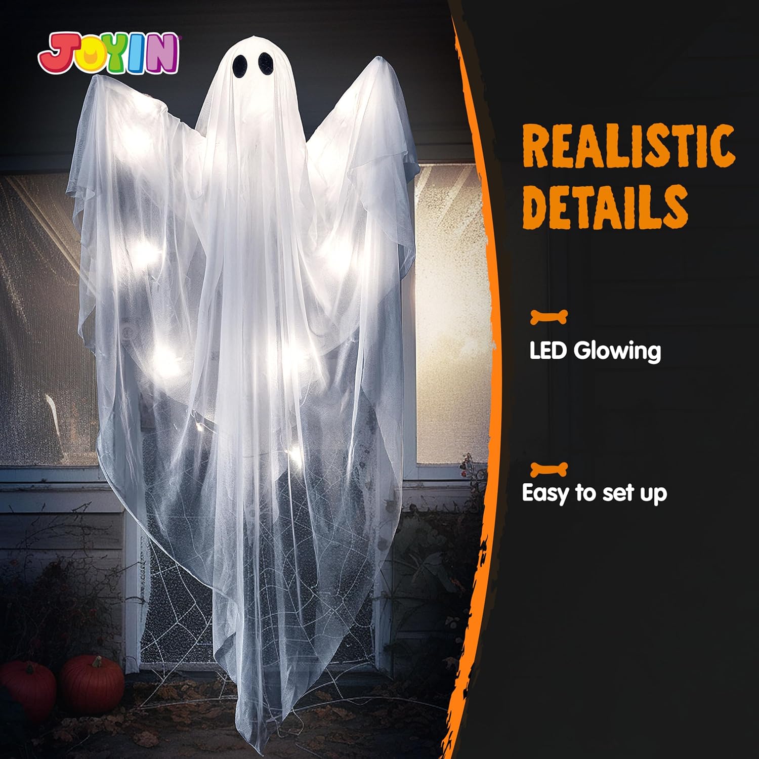 Detalle de JOYIN 16470 47-Inch Light-Up Hanging Ghost with Cold-White LED and Timer