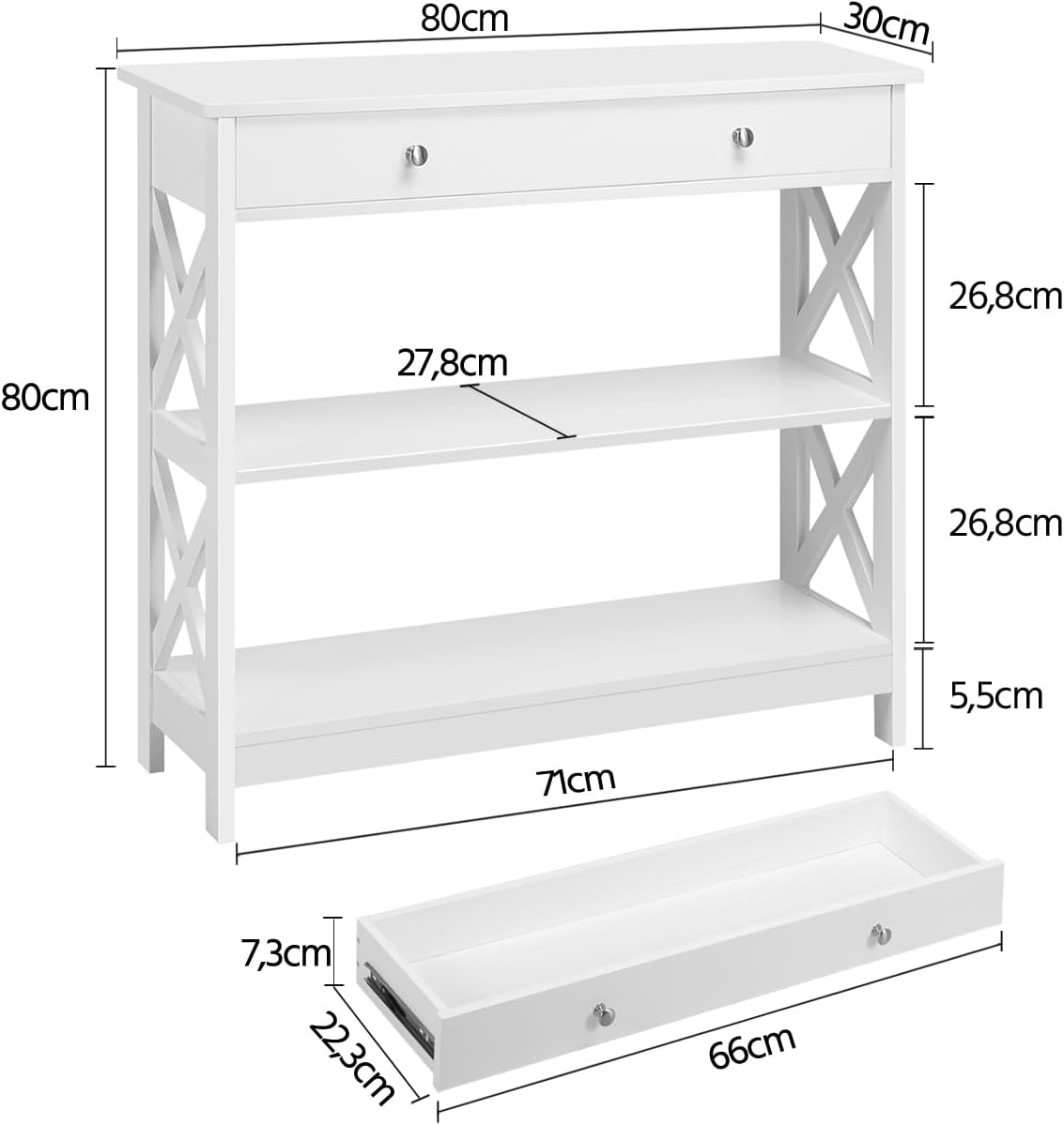 Detalle 1 de Yaheetech Tavolo da console 80×30×80 cm bianco