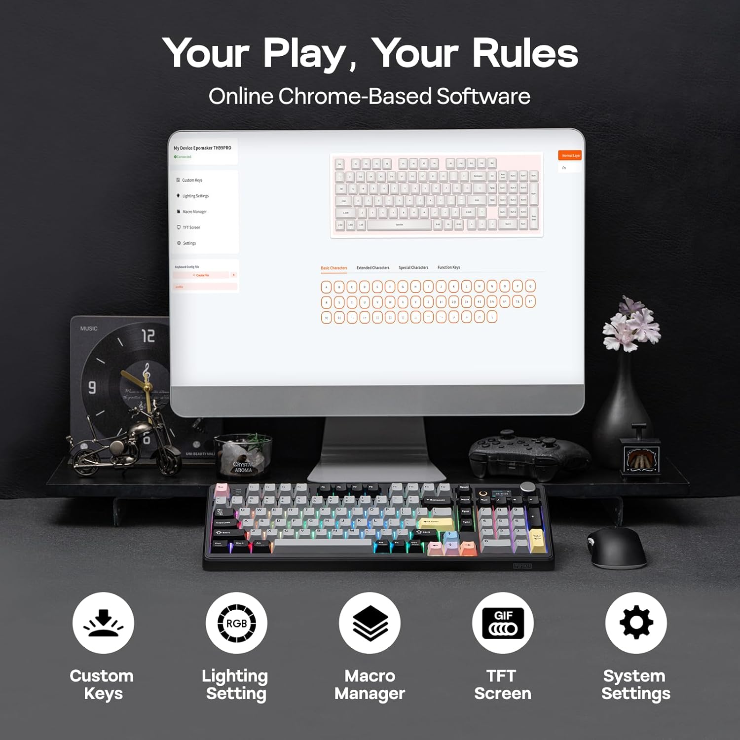 Thumbnail 6 de EPOMAKER TH99 PRO 96% Mechanical Keyboard with Screen & Knob (Hot-Swap, Wireless Tri-Mode) — Black & Creamy Jade