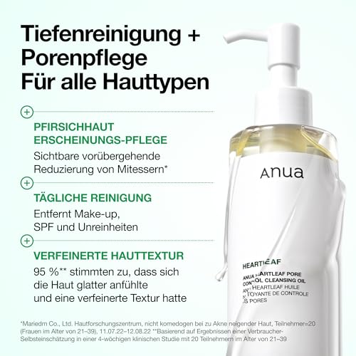 Detalle de ANUA Heartleaf Pore Cleansing Oil 200 ml – sanfte Double-Cleanse für alle Hauttypen