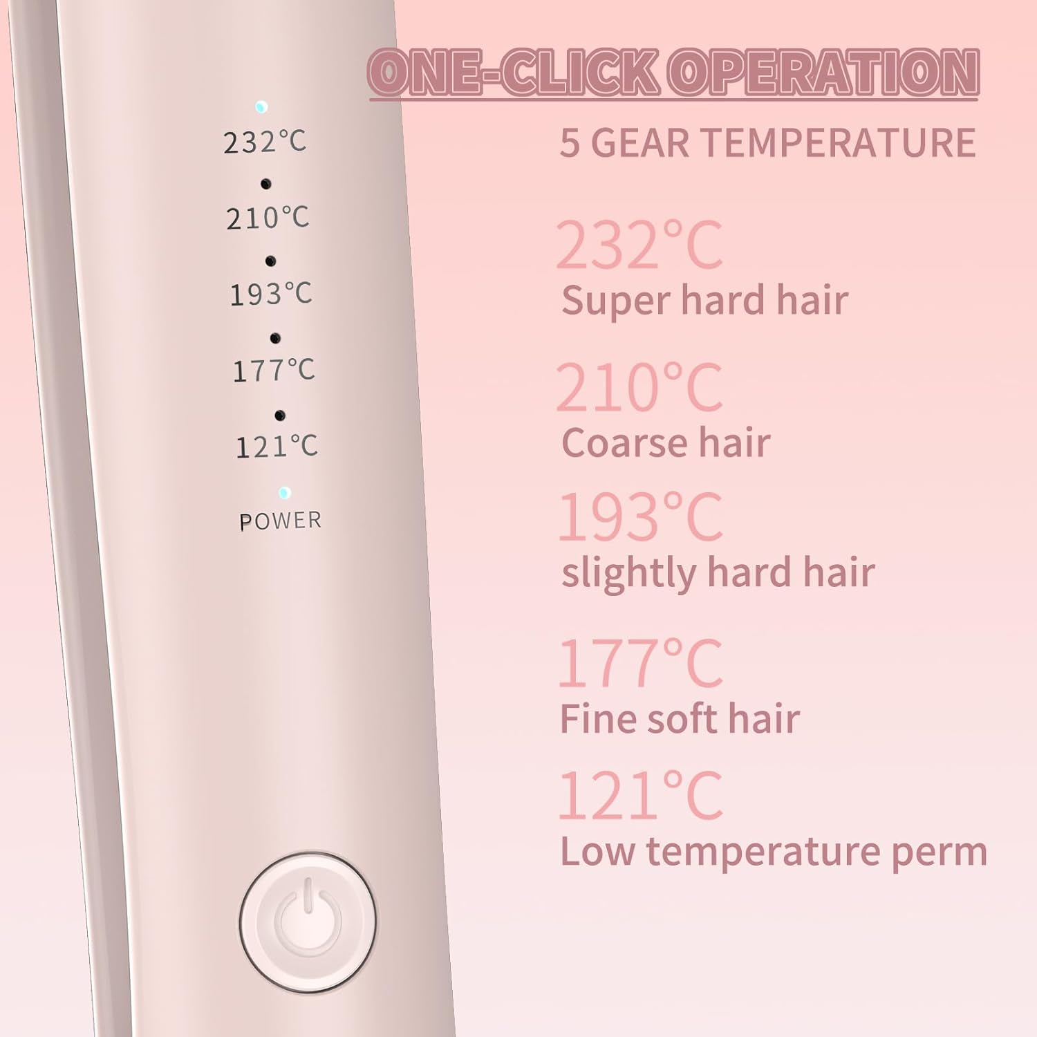 Detalle de K&K 2 in 1 Glätteisen Locken und Glätten – Titanplatten, 20s Schnellaufheizung, 130–230°C, 3D-Schwebepanel, LED-Display, Rosa