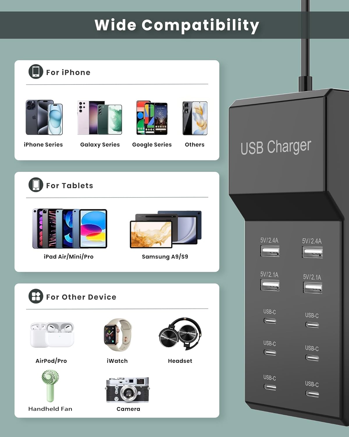 Thumbnail 5 de USB C Charger Block 50W 10-Port Charging Station ๐