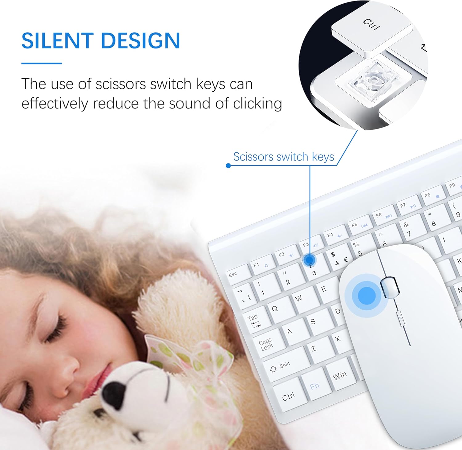 Detalle de TopMate Wireless Keyboard and Mouse Ultra Slim Combo (2.4G, Silent, USB) – White