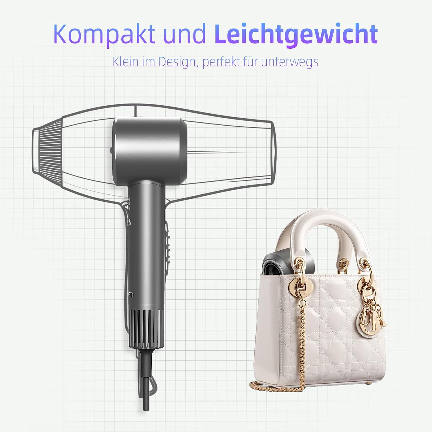 Detalle 2 de 2026 Ionen Föhn & Professioneller Haartrockner – Bürstenloser Motor, 1600 W, magnetische Düsen, 300 Mio. Negative Ionen