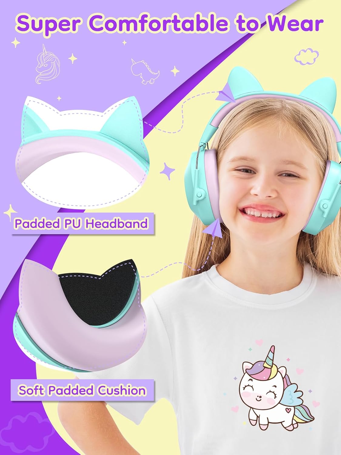 Thumbnail 1 de Dr.meter Cuffie antirumore per bambini – SNR 32 dB, con orecchie di gatto, verde lago