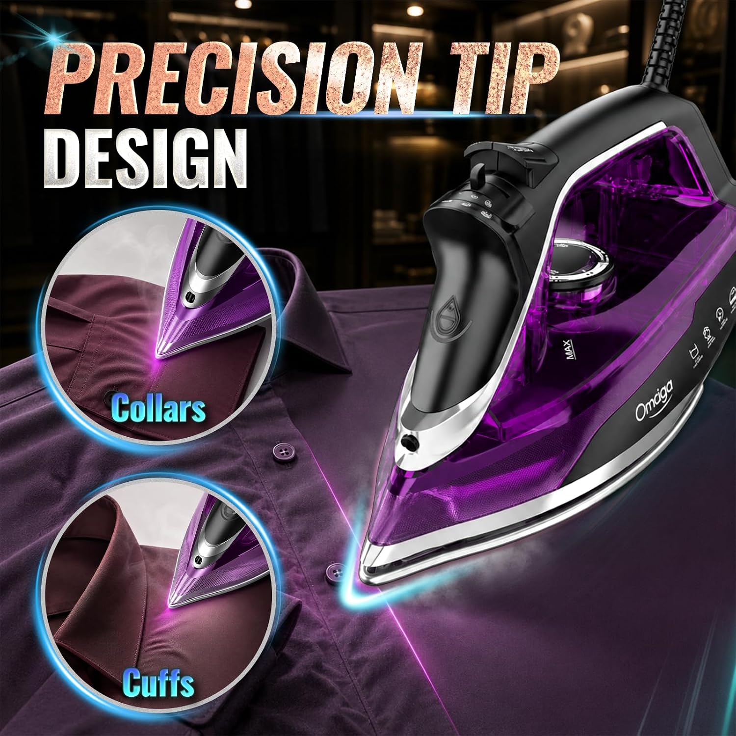 Thumbnail 6 de OMAIGA 1750W Steam Iron with Dual-Ceramic Soleplate, Steam Burst and 13.5 fl oz Tank