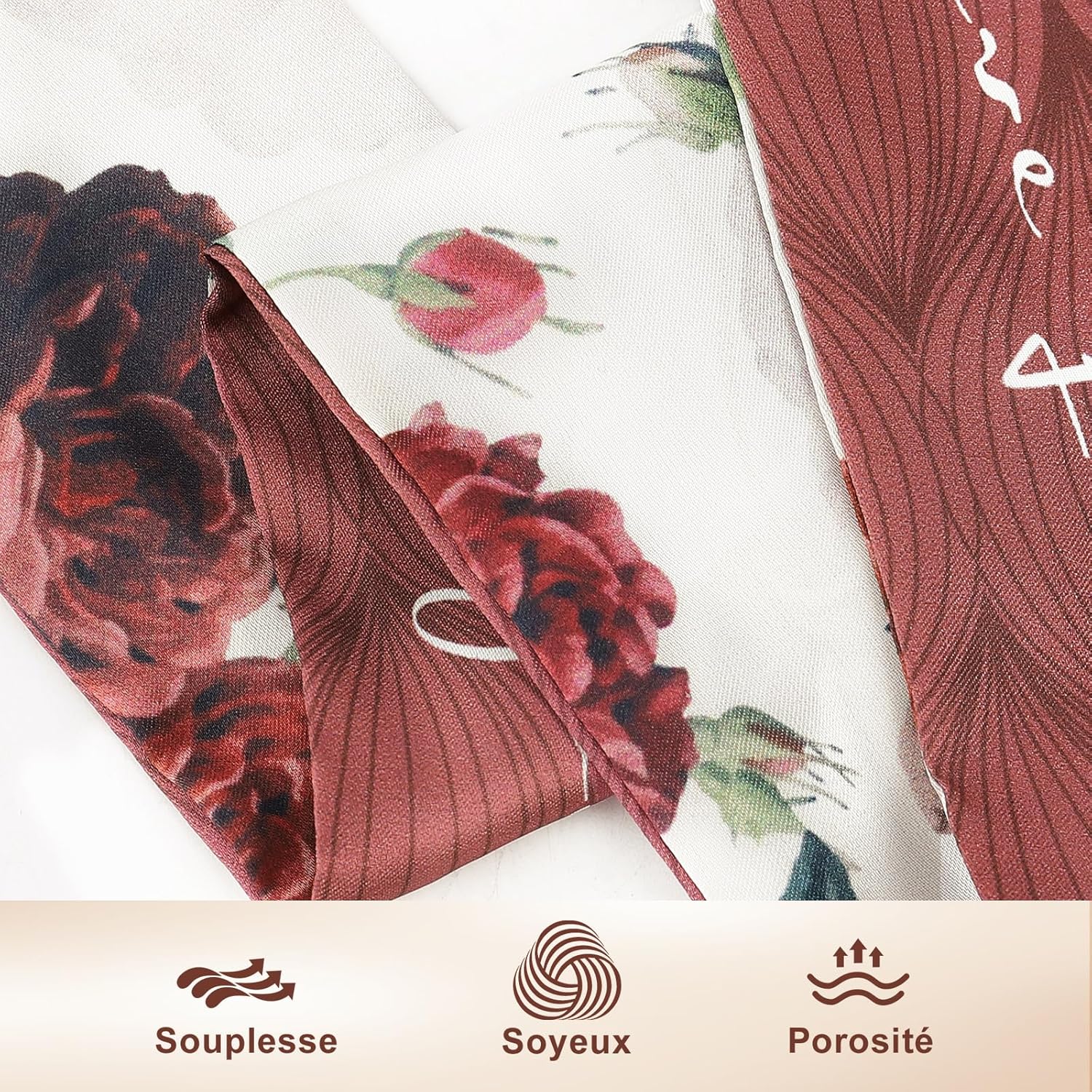 Thumbnail 2 de Foulard femme DAMILY en satin imprimé floral : écharpe à nouer, accessoires cheveux et cou