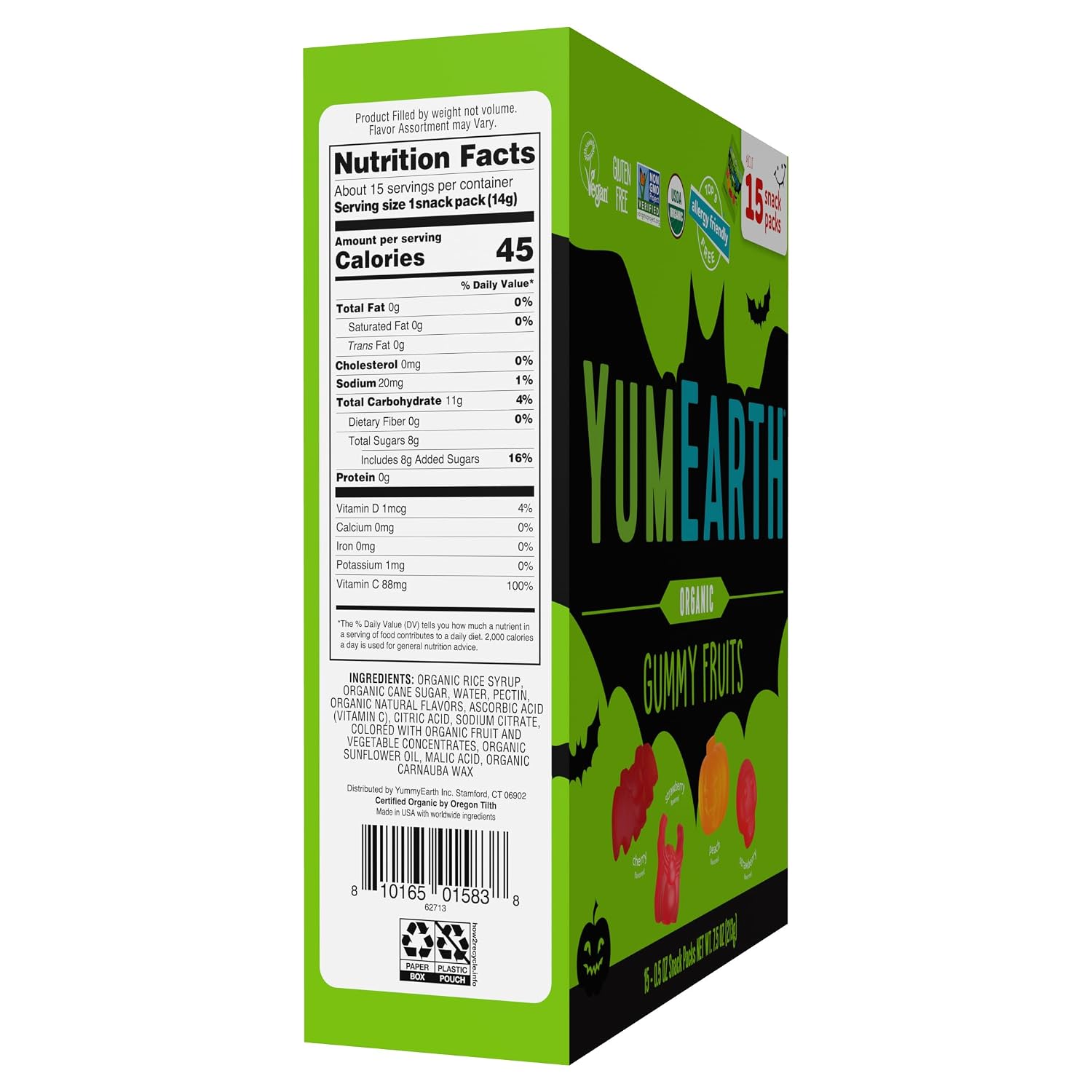 Detalle 2 de YumEarth Organic Halloween Gummy Fruits, Individually Wrapped, 7.5 Ounce