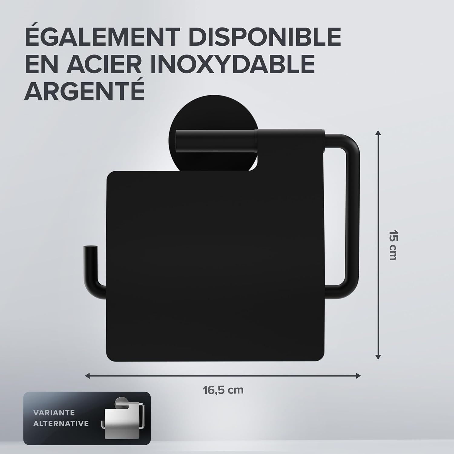 Thumbnail 2 de ovimar Porte-Rouleau Heroya à perce Noir – Porte-Rouleau en acier inoxydable avec couvercle et amortisseur d’abaissement