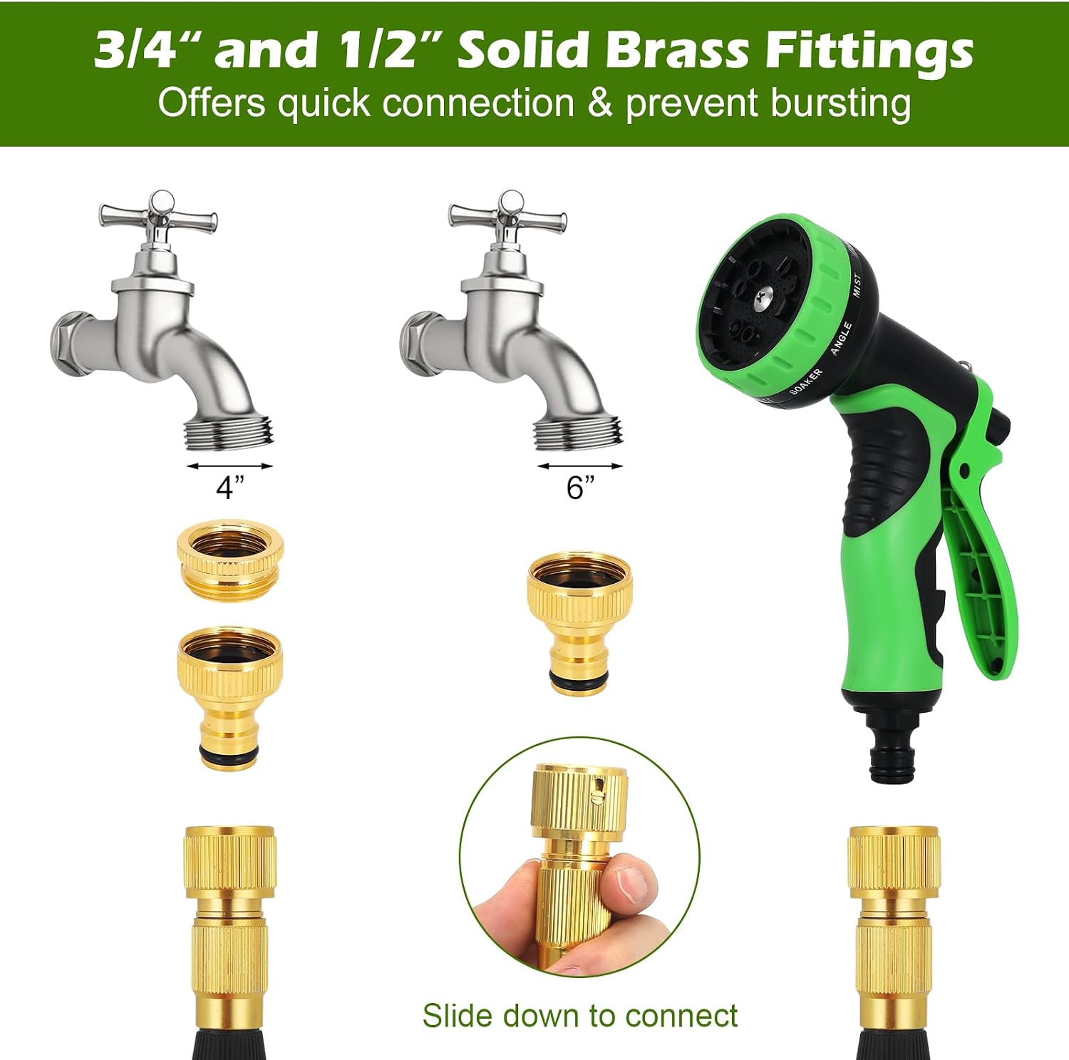 Detalle de Expandable Garden Hose with 10-Pattern Nozzle and Brass Connectors (75FT/23M)