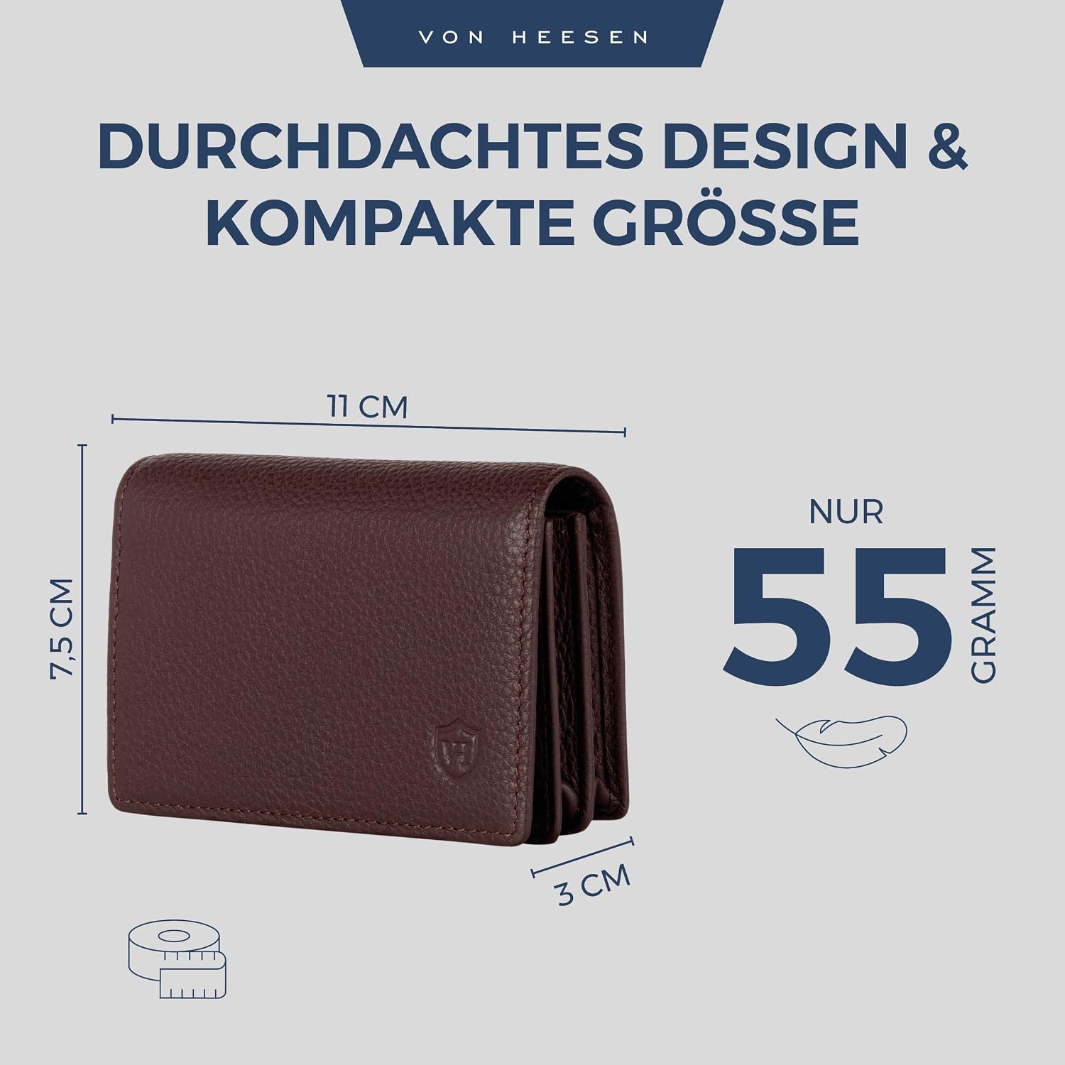 Detalle 2 de VON HEESEN Visitenkartenetui Leder mit RFID-Schutz – 50 Karten, 6 Fächer, Braun