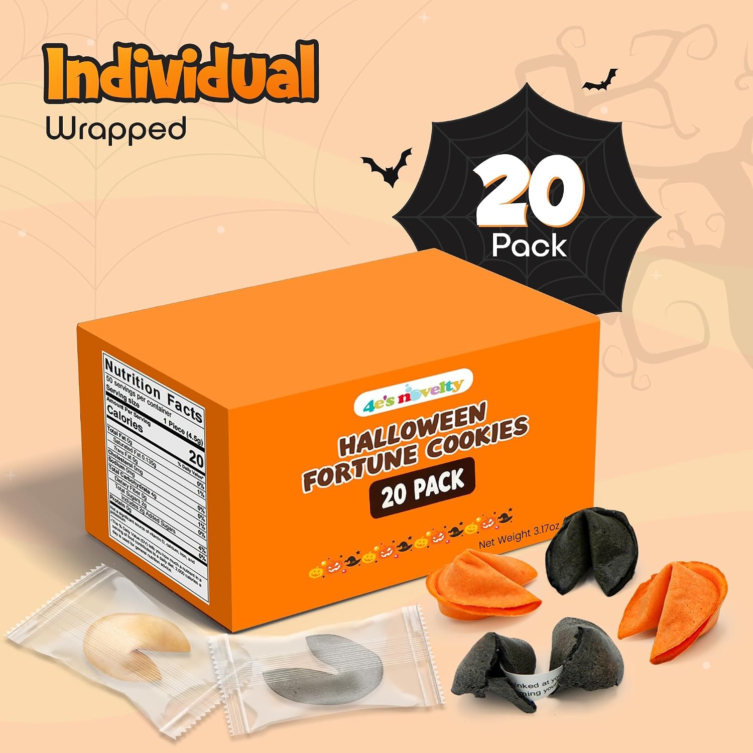 Detalle 2 de 4E's Novelty Halloween Fortune Cookies, 20 Individually Wrapped Treats