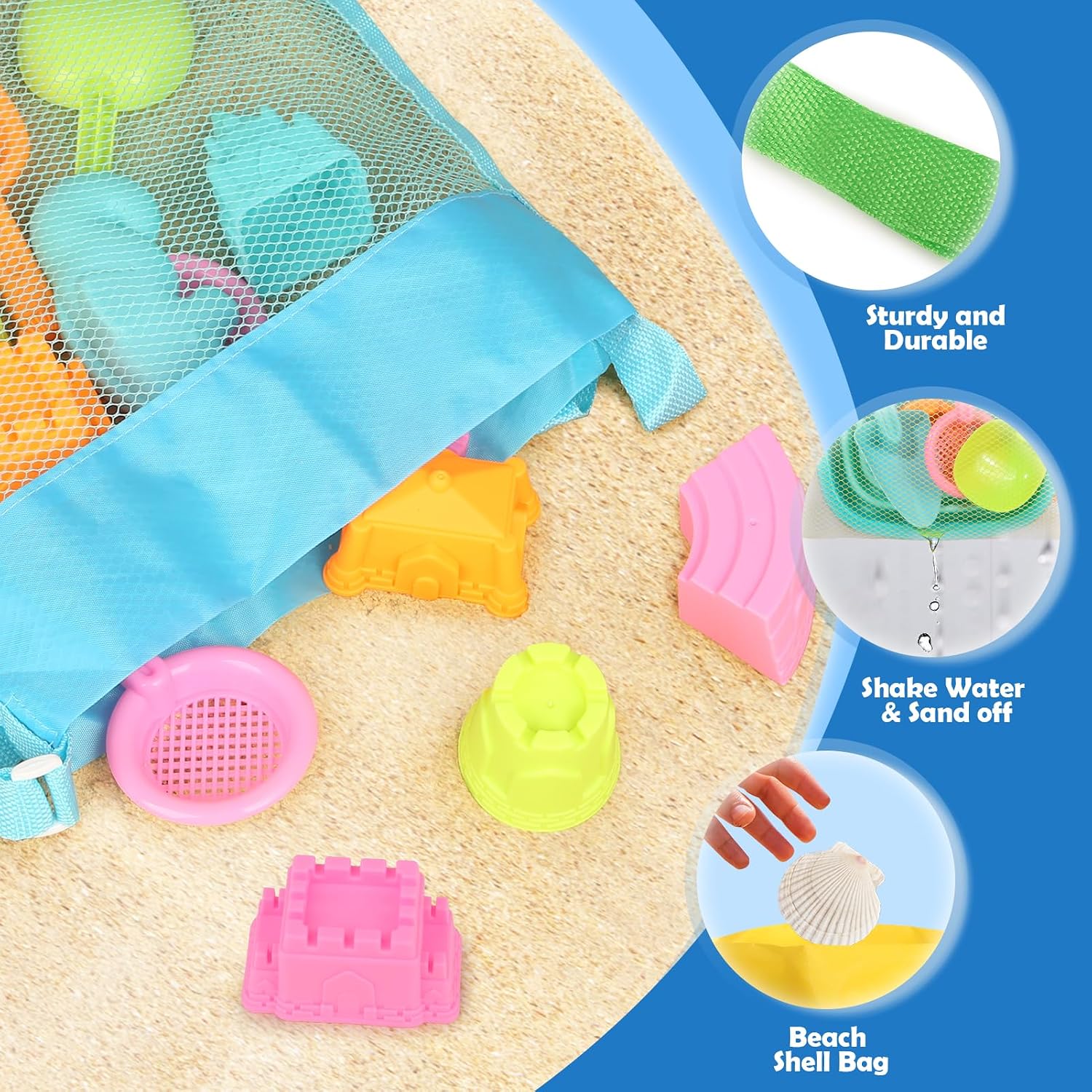 Thumbnail 6 de Dreamon Beach Toys for Kids (3–10) – 30-Piece Collapsible Sand Toys Set with 3 Buckets, Molds & Mesh Storage Bags