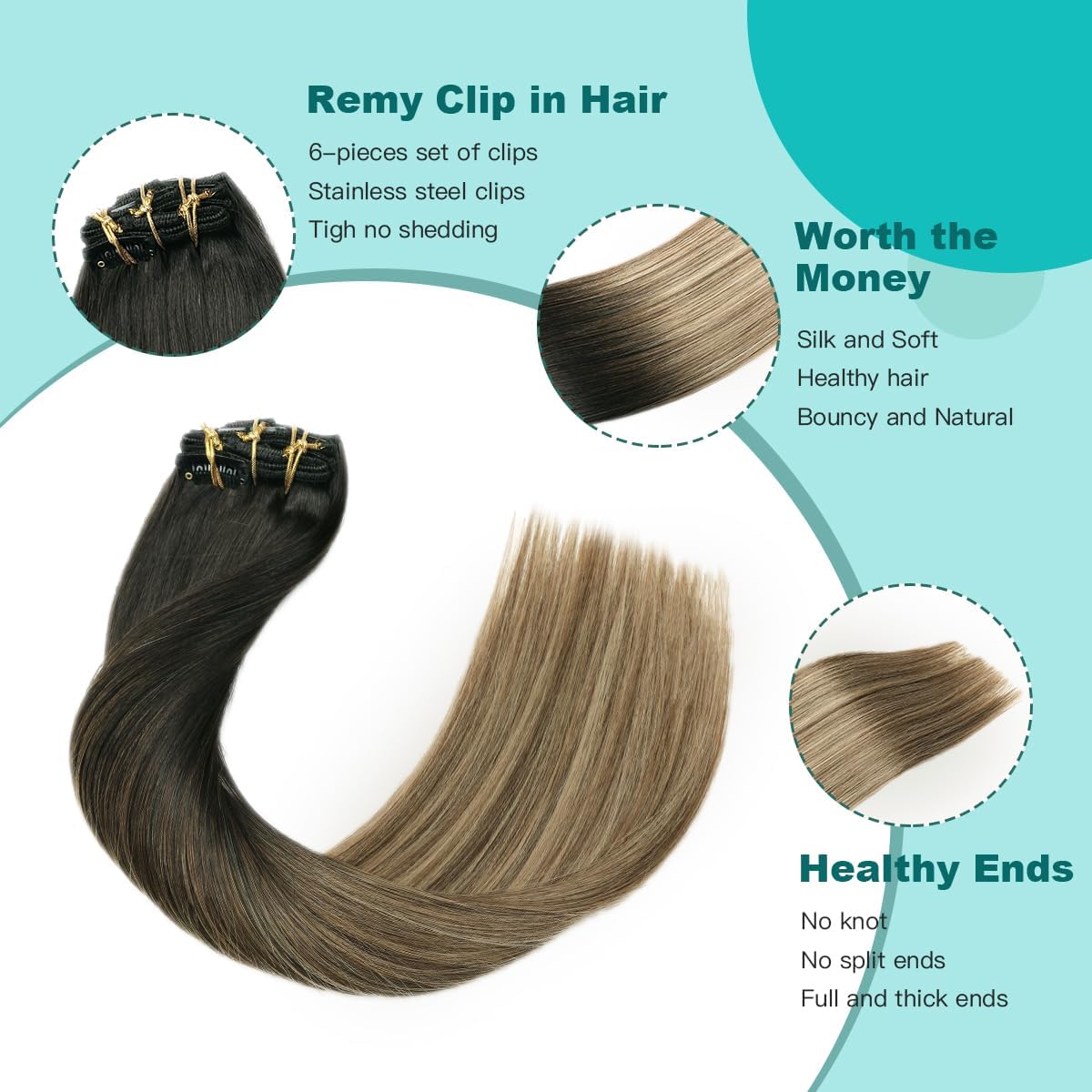 Detalle 1 de SURNEL Extensiones de Clip Pelo Natural Remy 45cm