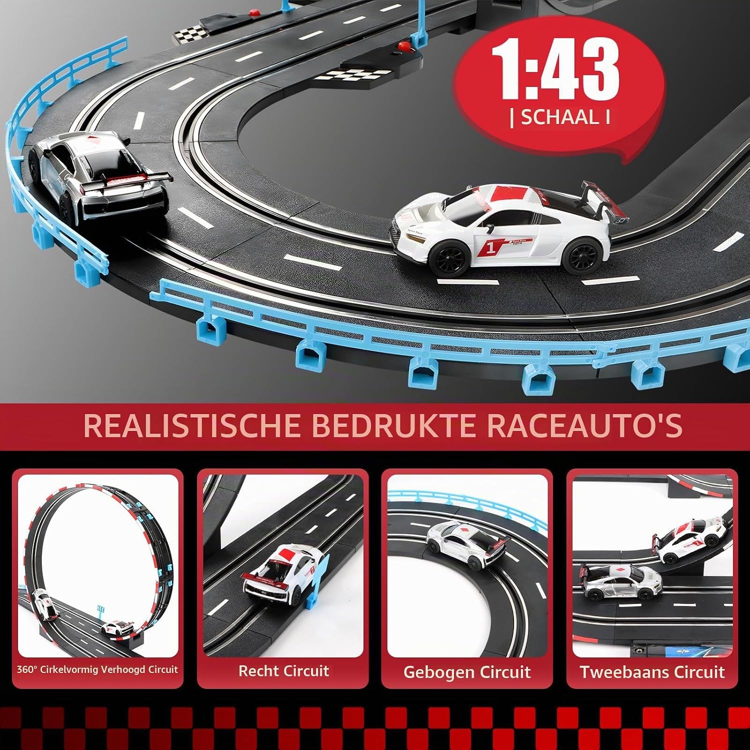 Detalle de JONRRYIN Circuit Voiture Electrique pour Enfants racebaan 1:43 met 2 auto's