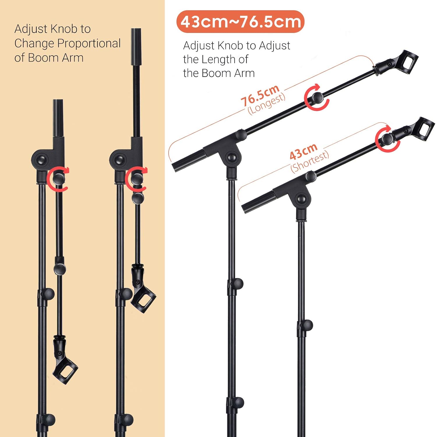 Detalle de CAHAYA Soporte de Micrófono con Brazo y Dos Clips: versátil 64–158 cm para conciertos, videoconferencias y escenarios