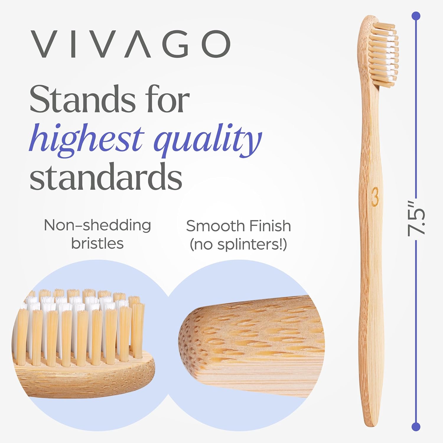 Detalle de VIVAGO Bamboo Toothbrushes Medium Bristles 10 Pack