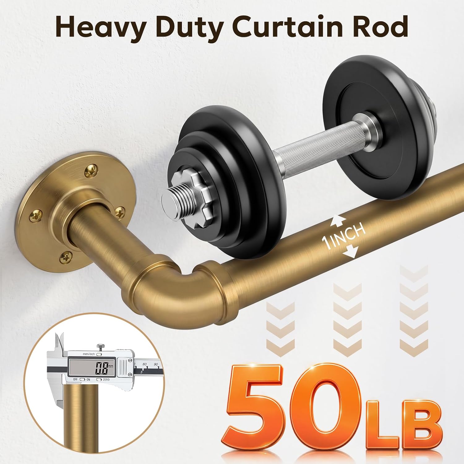 Detalle de Zeerobee Skmst32BrG 1-Inch Wraparound Curtain Rod, Brushed Gold, 32"-48