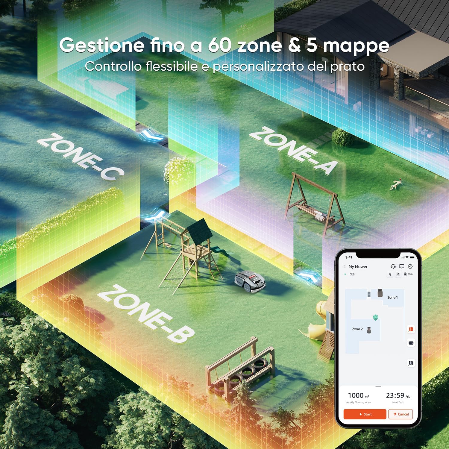 Detalle de Sunseeker S3: Robot Tagliaerba Senza Filo per Giardini fino a 800 m² con RTK + Vision