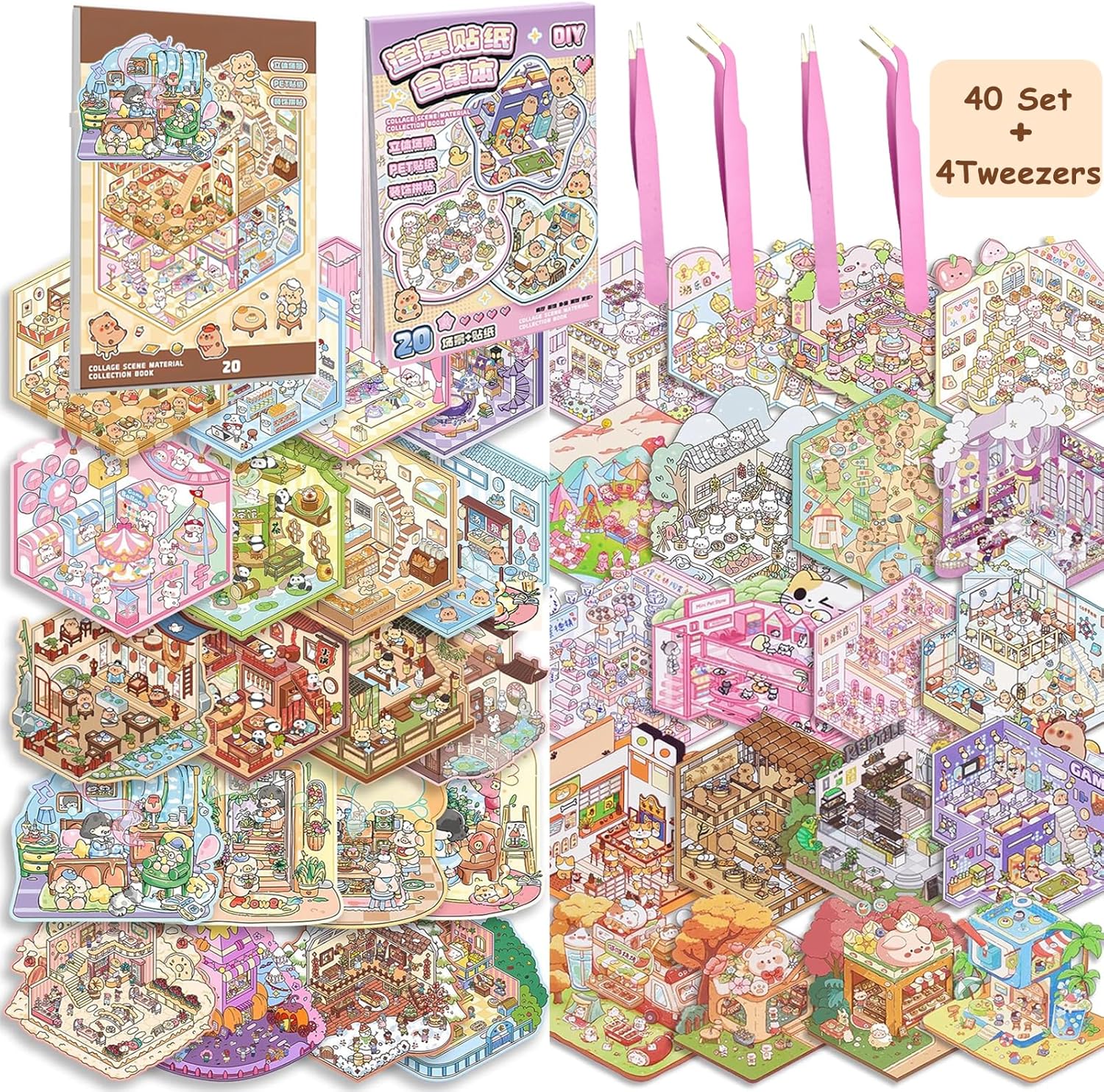 40 Sets DIY 3D House Stickers Kit 4 Tweezers