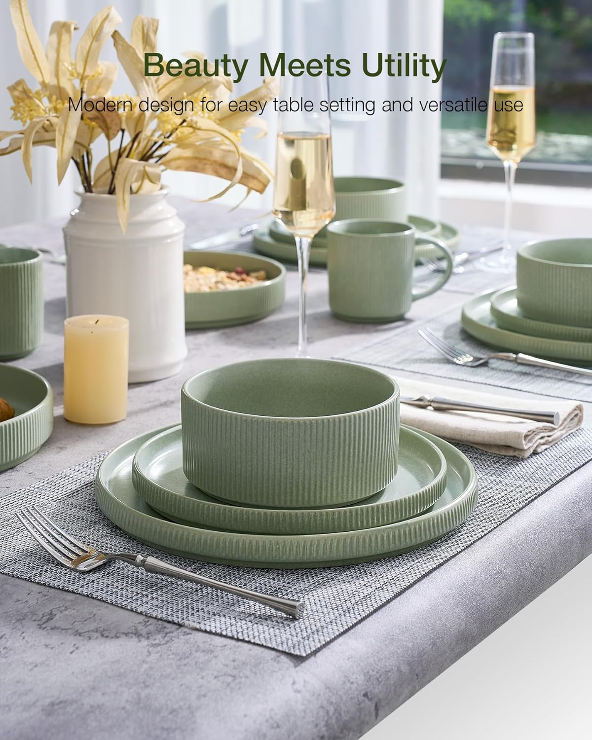 Thumbnail 1 de Famiware Star Dinnerware Set for 6 (18 pcs) Green Matte