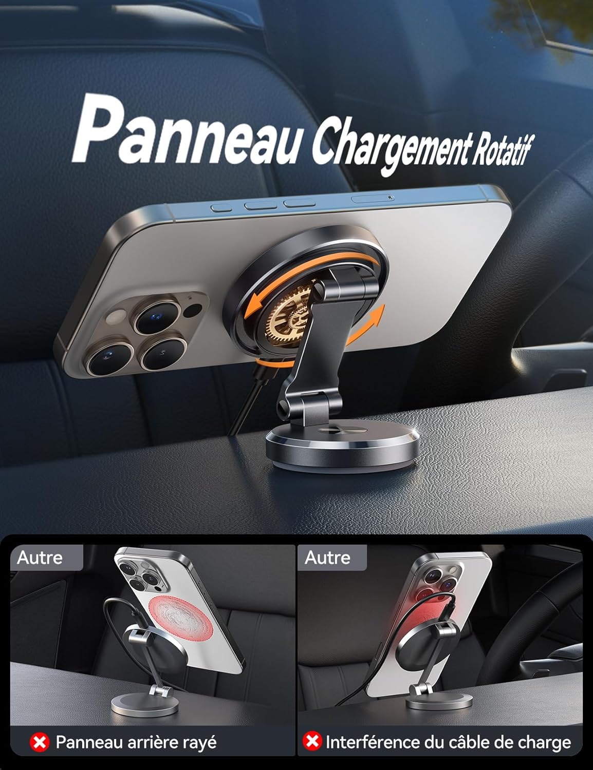 Thumbnail 2 de JOYROOM Support de voiture MagSafe 15 W avec rotation double face et charge rapide pour iPhone