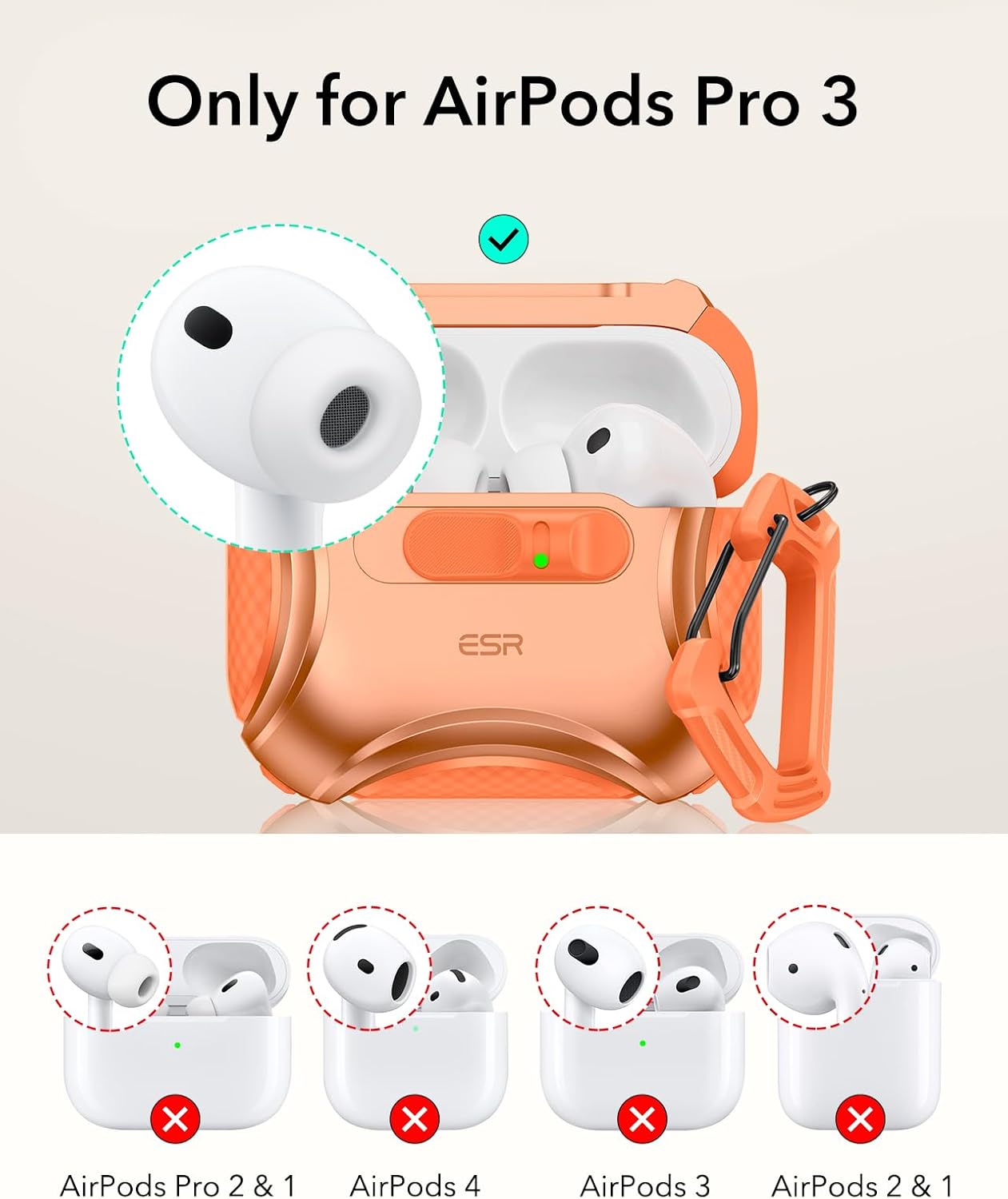 Thumbnail 1 de ESR for AirPods Pro 3 Case (2025) in Orange with MagSafe & Drop-Proof Lock