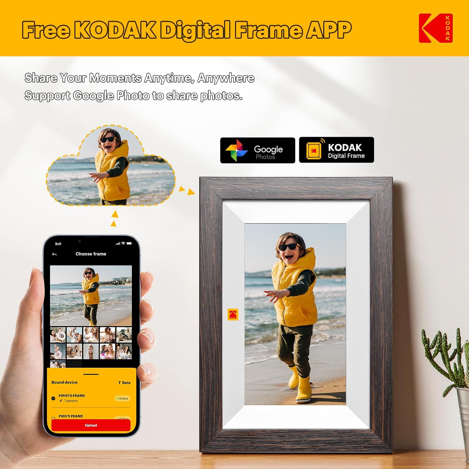 Detalle 2 de KODAK Cornice Digitale WiFi 7" IPS Touch – Cornice in legno con 32 GB