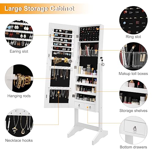 Thumbnail 3 de Dripex Schmuckschrank mit Spiegel stehend, 2-in-1 Weiß – freistehender Spiegelschrank mit Aufbewahrung