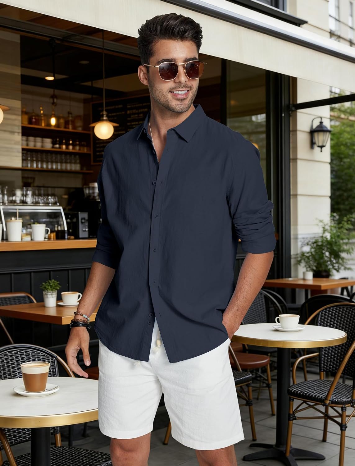 Detalle de Friptspyg Chemise en Lin pour Hommes – Manches Longues, 80% Coton + 20% Lin, Coupe Regular