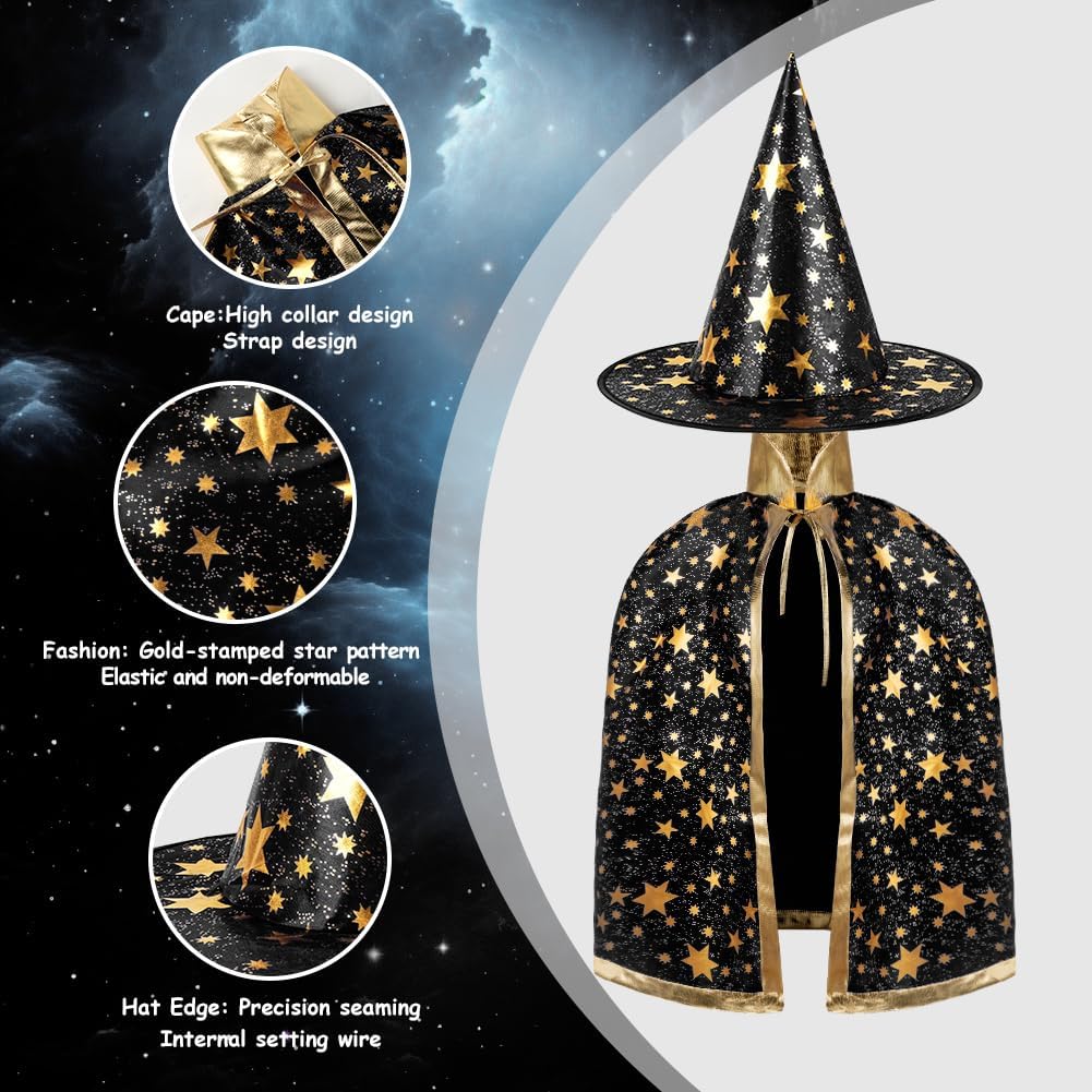 Detalle de AYBUY Mantello da Strega con Cappello per Bambini – Set Magia Halloween