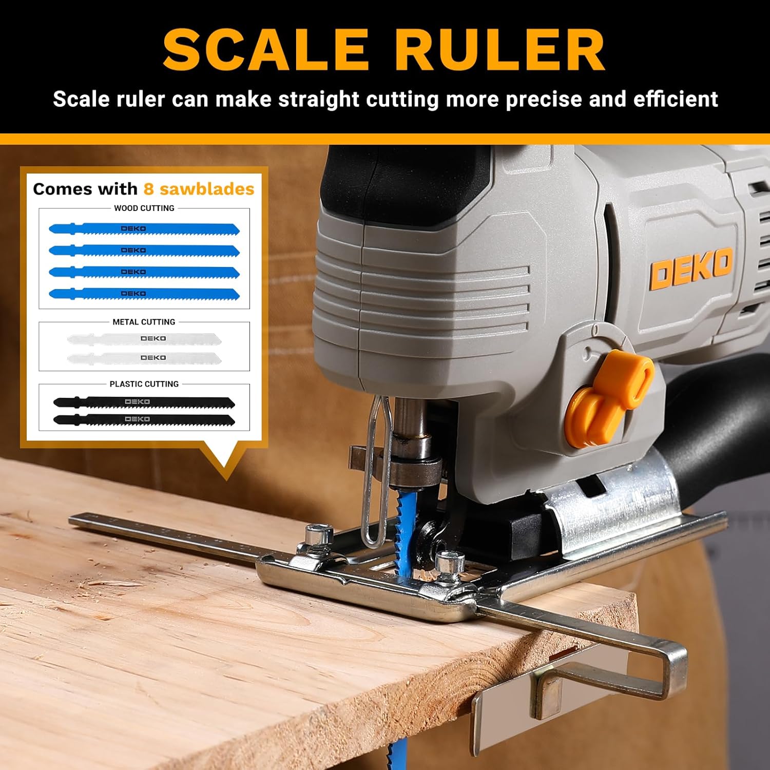 Thumbnail 4 de DEKOPRO 550W Electric Jigsaw (Power Jigsaw) with 6-Speed Control, LED & ±45° Bevel Cutting