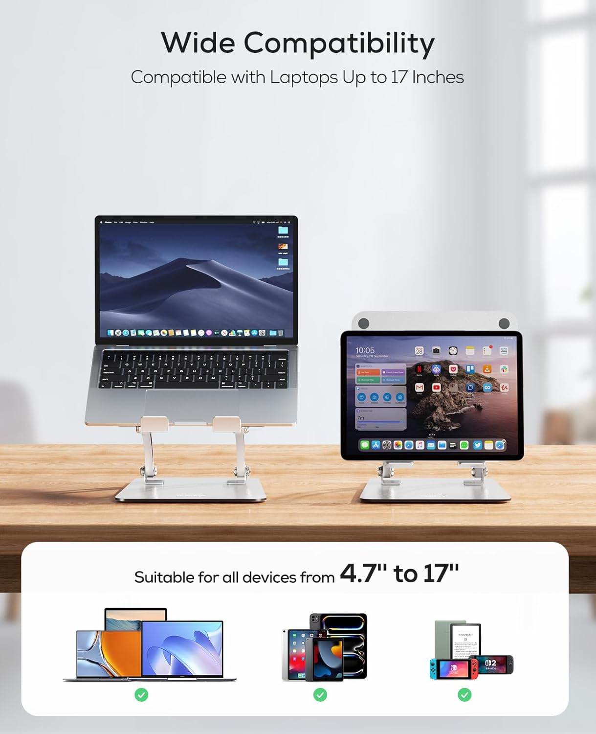 Thumbnail 5 de Nulaxy Adjustable Laptop Stand for Desk: Ergonomic, Foldable Aluminium Riser
