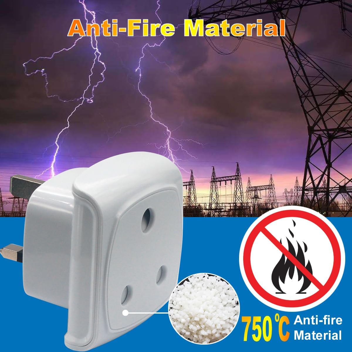 Detalle de South Africa Plug Type M to UK Socket Adapter (BS 8546) – 13A Fuse with Safety Shutter