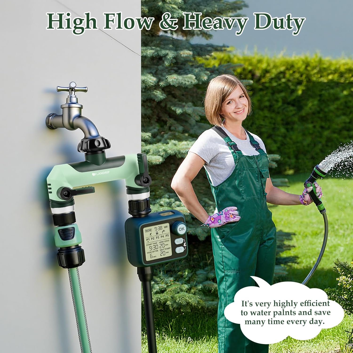 Thumbnail 6 de Landrip Garden Hose Splitter 2 Way with Individual Valves – 3/4 Inch Heavy Duty Outdoor Faucet Splitter