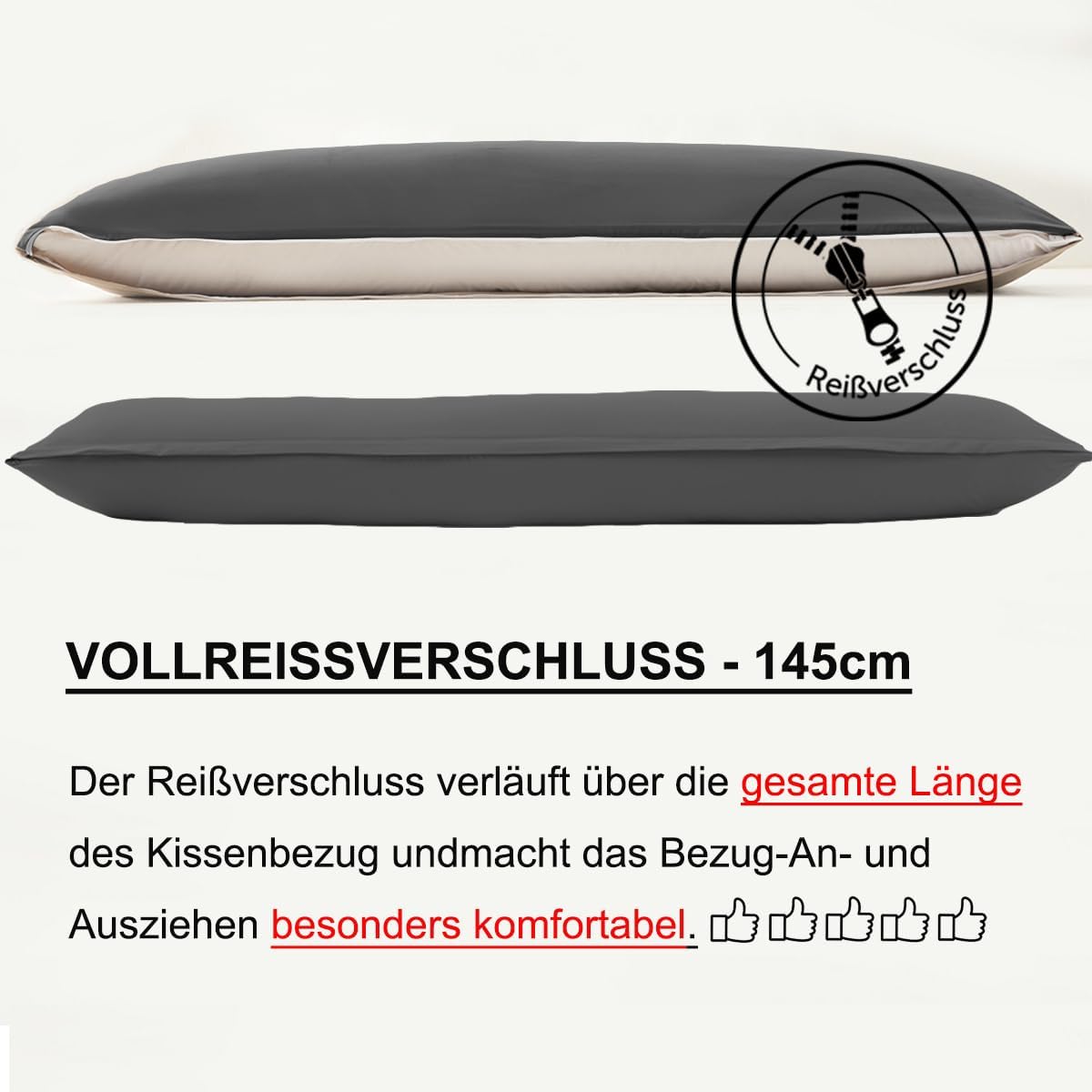 Detalle 2 de Soifox Seitenschläferkissen Bezug 40 x 145 Anthrazit