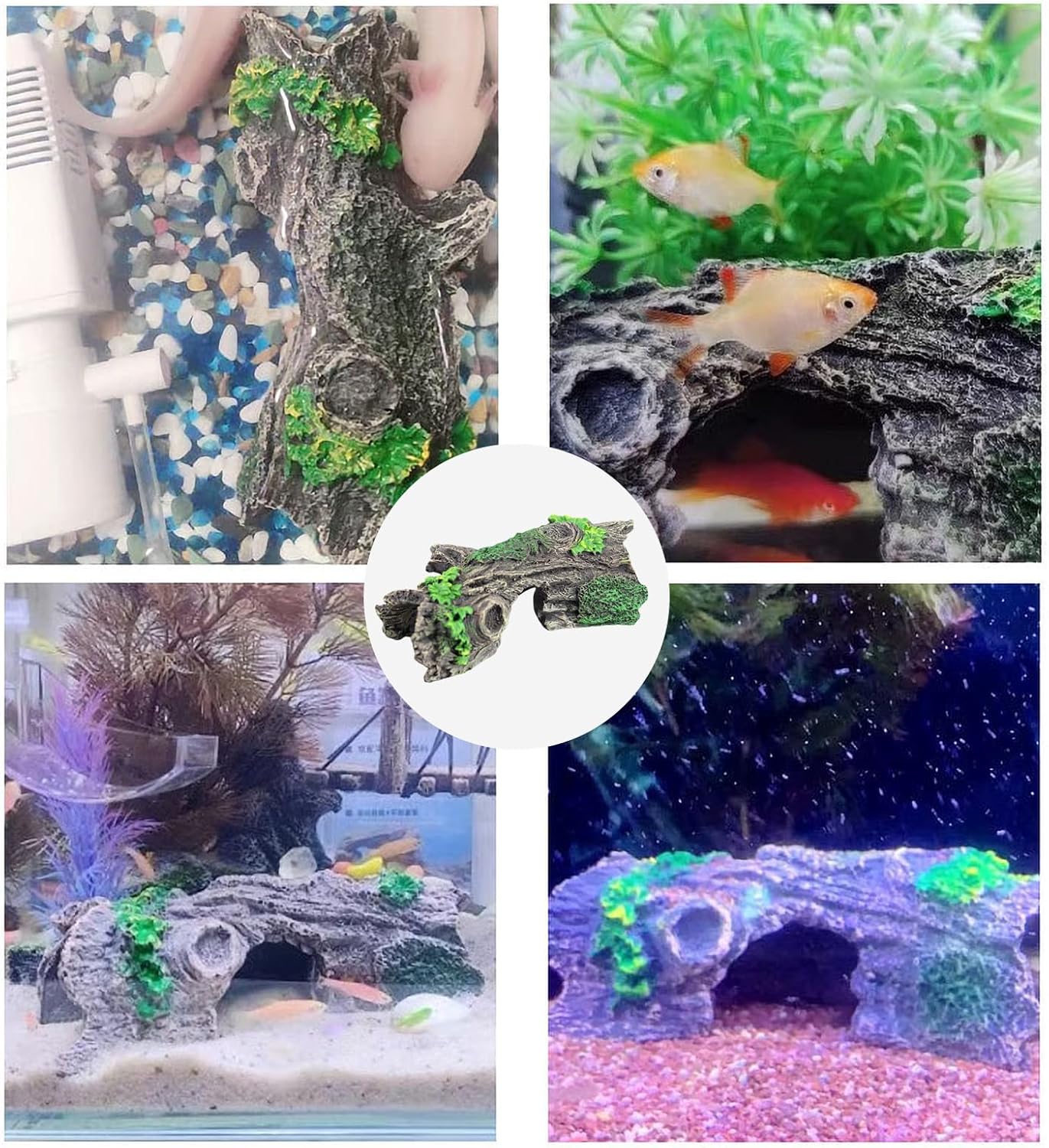 Thumbnail 5 de JVHLOV Fish Tank Ornaments Resin Aquarium Cave (Hollow Tree Trunk) for Betta, Axolotls & Shrimp