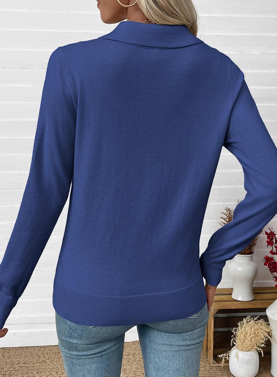 Detalle 2 de EVALESS Women’s Wool-Blend Cardigan Sweater (Lightweight, Button-Down Lapel Collar)