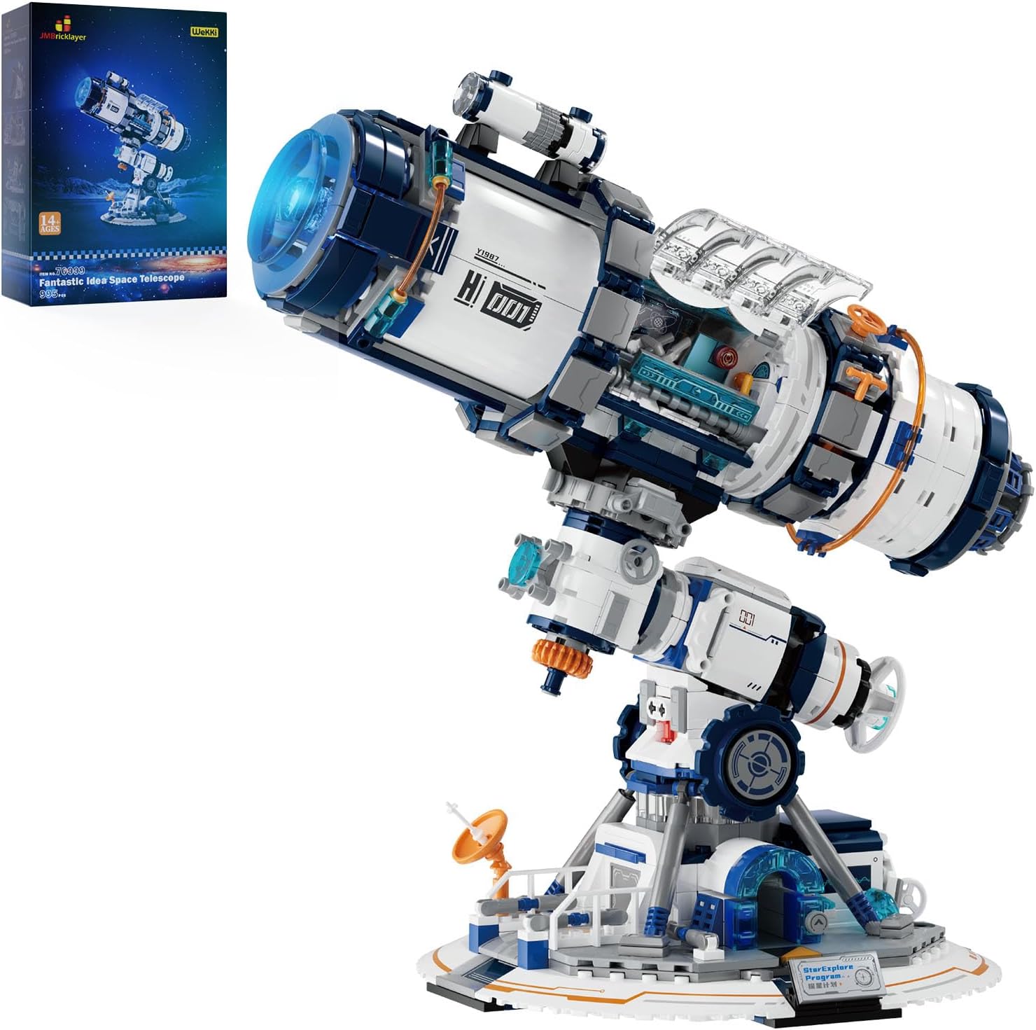 Detalle de JMBricklayer Space Telescope Building Set (995 Pieces) with Lights – A Detailed Look