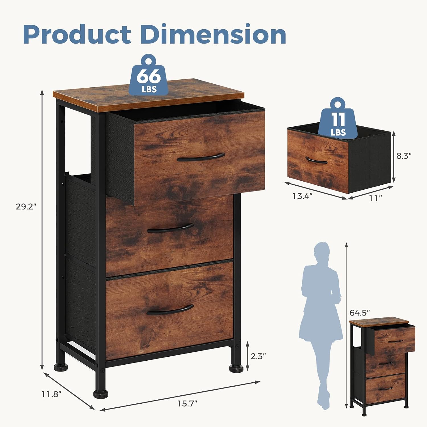 Detalle de DUMOS 3-Drawer Nightstand