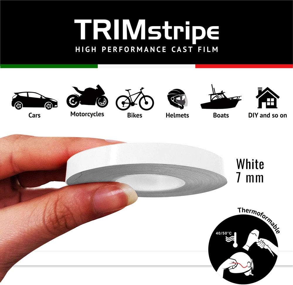 Detalle de 4R Quattroerre.it 10480 Trim Stripes – White Adhesive Strips (7 mm x 10 m) for Cars and More