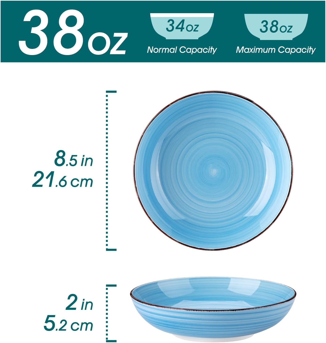 Detalle 2 de vancasso Bonita 38 oz Ceramic Pasta Bowls Set of 6 (Blue) — Microwave & Dishwasher Safe