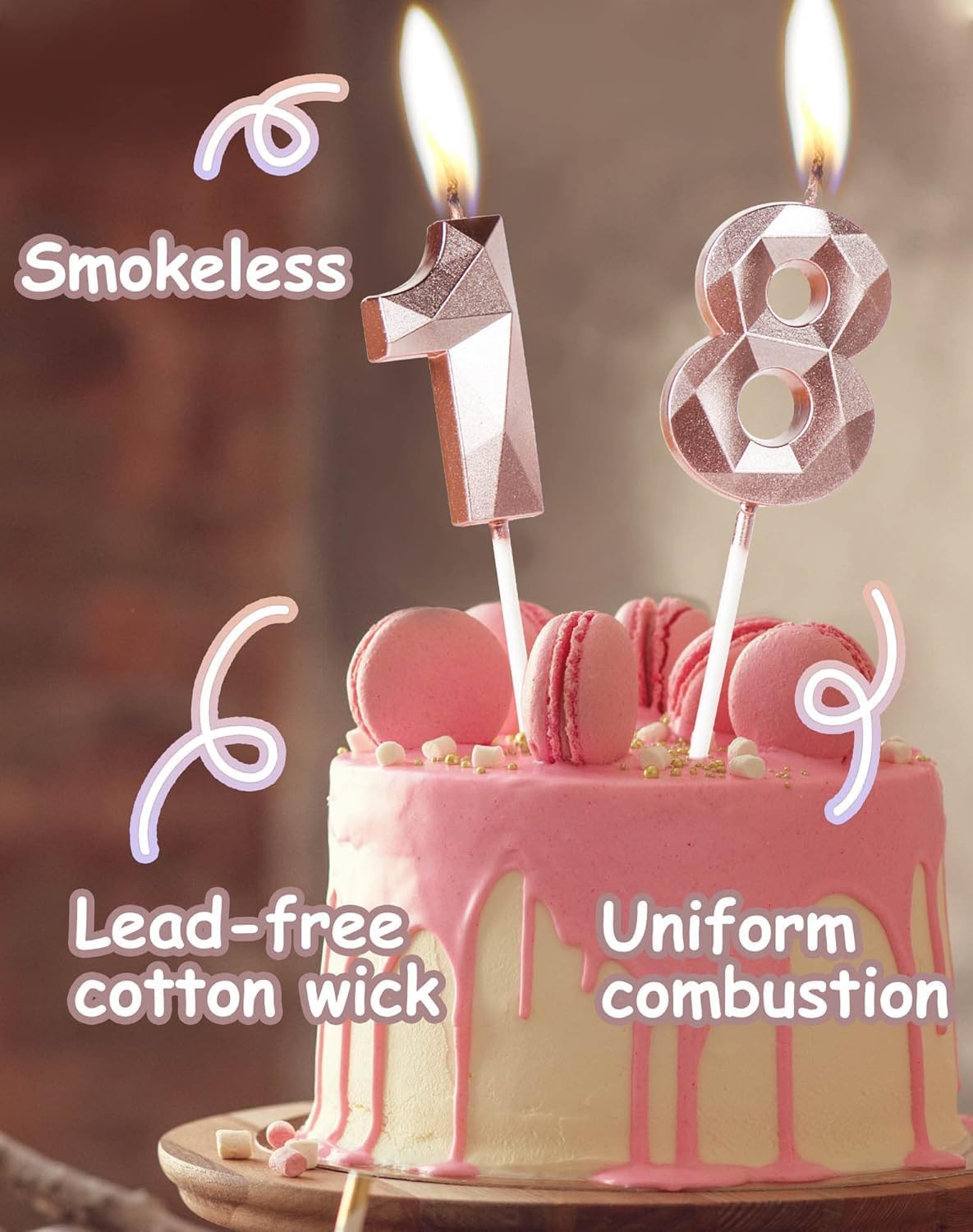 Thumbnail 3 de Rose Gold 55th Birthday Candles for Cake (Number 55) – 3D Diamond-Style Topper