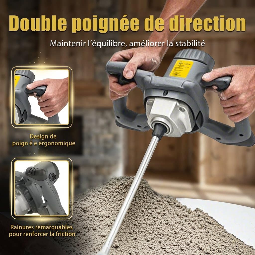 Detalle 2 de CUBEWAY Malaxeur Mortier Colle 1200W — Malaxeur Béton 6 Vitesses, 500–1050 tr/min