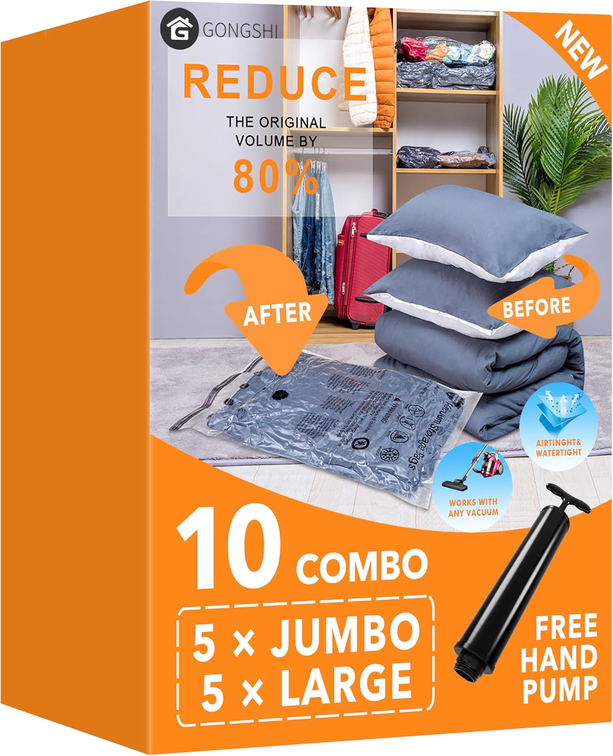 Detalle de Vakuumbeutel-Set für Kleidung, Bettdecken & Kissen – 10-tlg Jumbo/ Large, luftdicht & wiederverwendbar