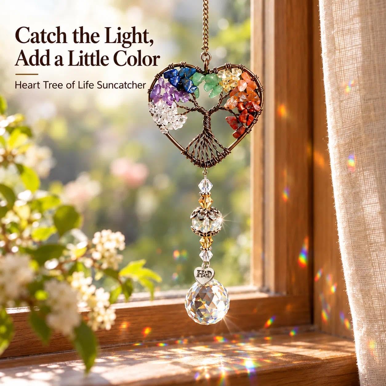 Detalle de H&D HYALINE & DORA Tree of Life Heart Crystal Suncatcher Pendant